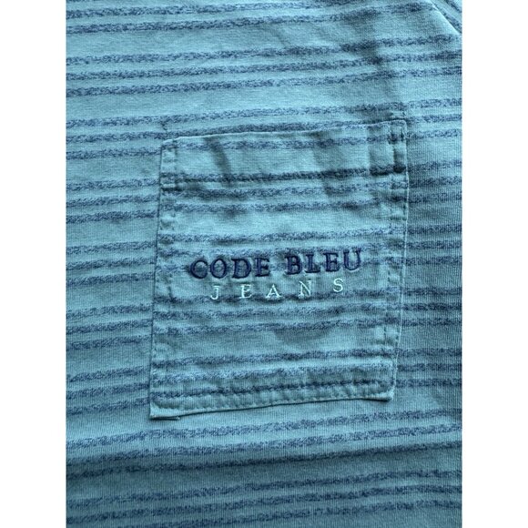Vintage 90s Code Bleu Jeans Pocket Stripe Shirt Long Sleeve Streetwear Hype Art - Picture 8 of 13